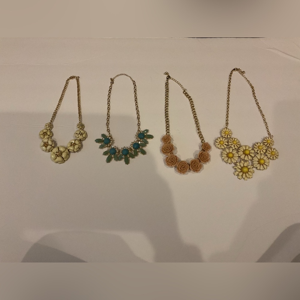 Four Forever 21 Floral Necklaces with Gold Chains